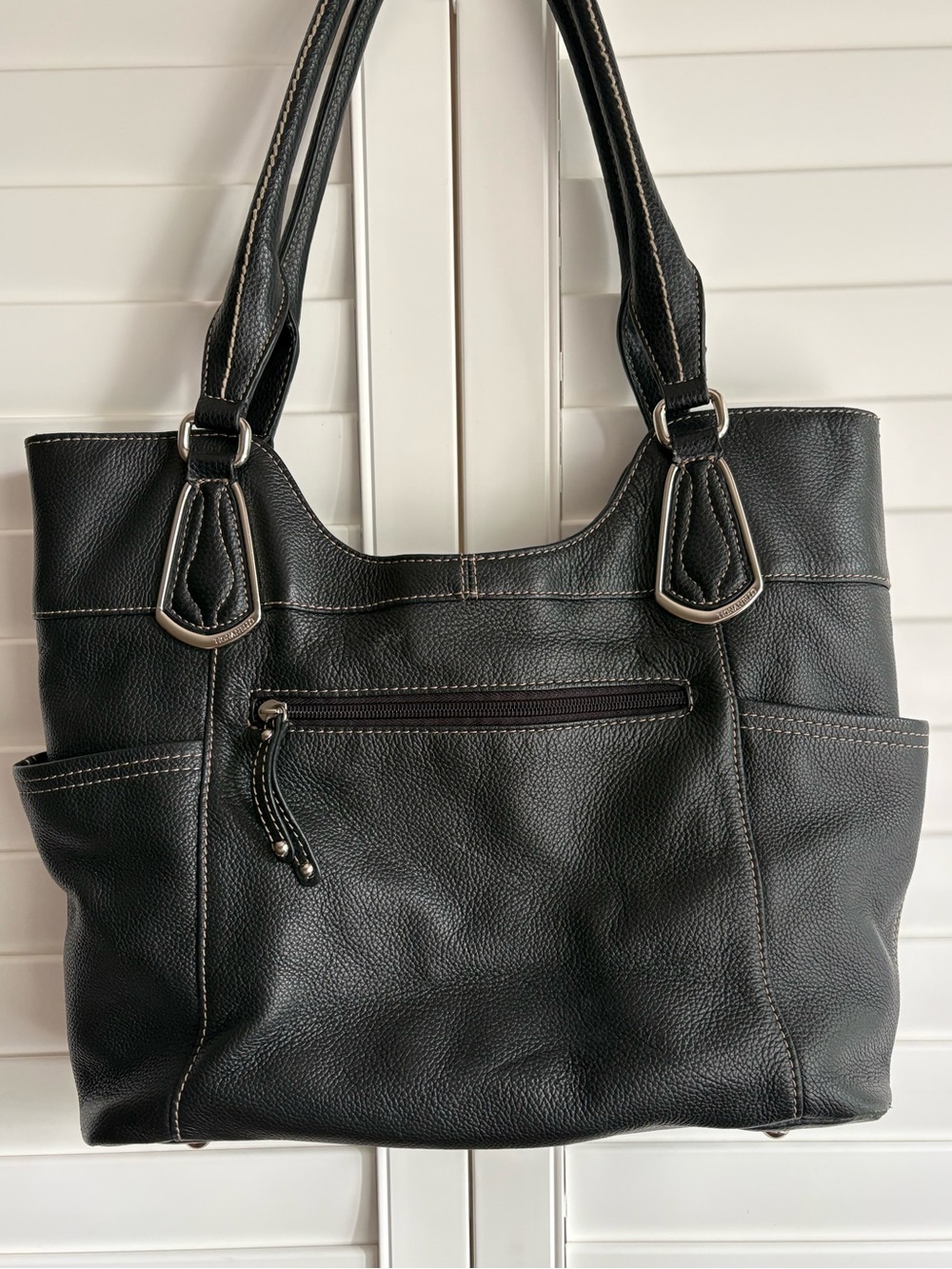 Tignanello Black Pebbled Shoulder Bag Purse Tote Bag | Genuine Leather Purse